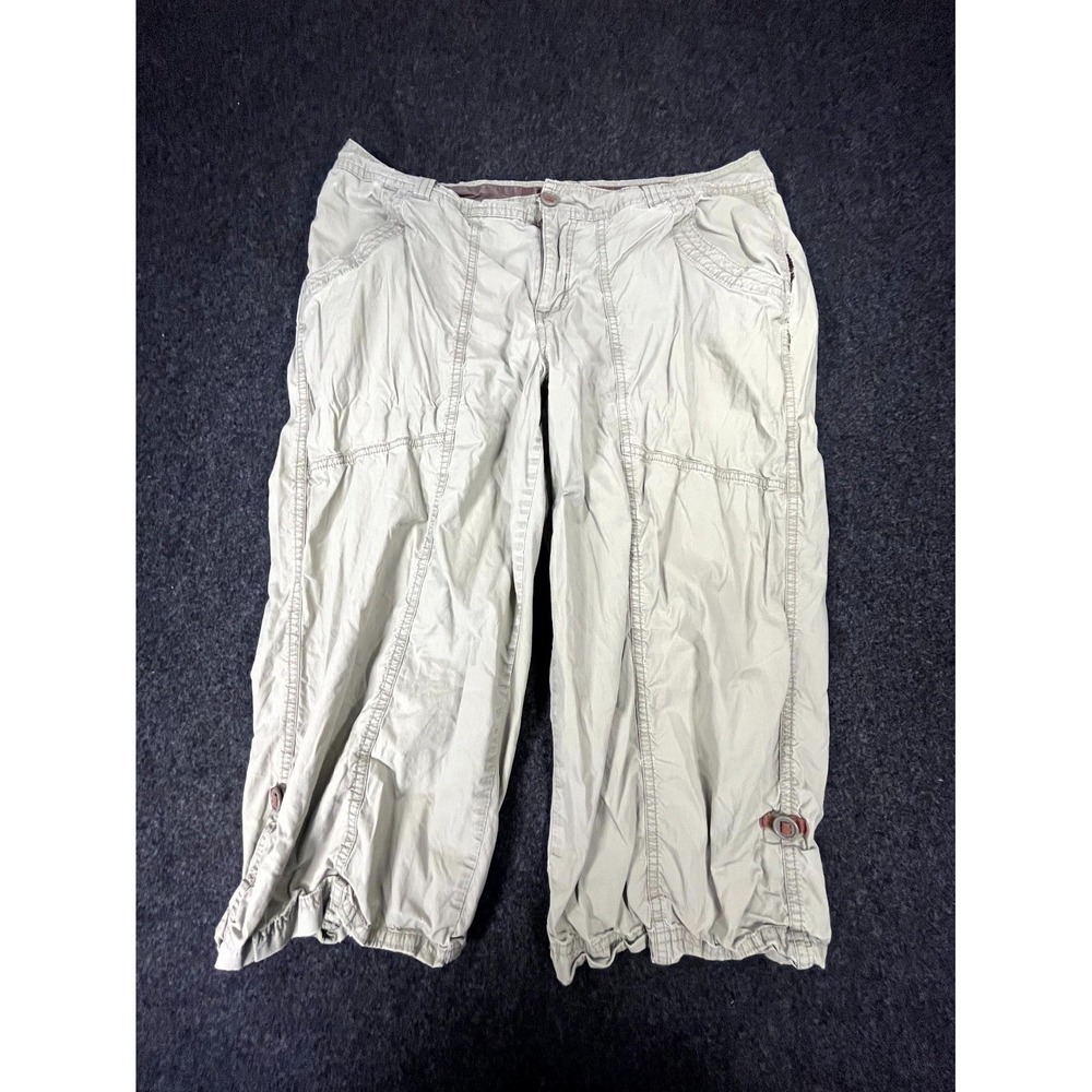 Y2K Columbia Capri Pants Womens 10 Beige Cotton Stretch Roll Tap Hem Hiking